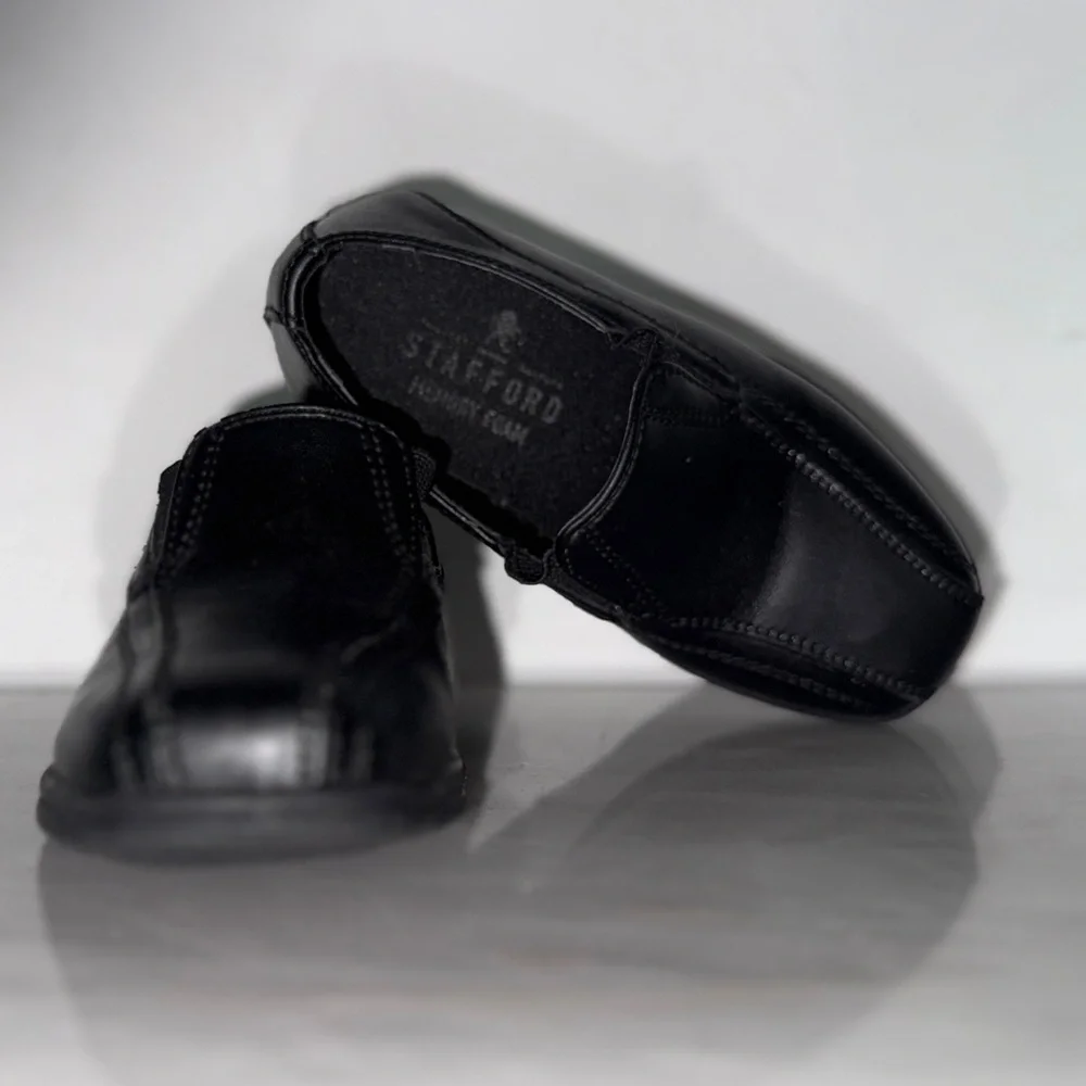 Stafford Toddler Boys Black Dress Shoes – Size 6M Medium, Slip-On Loafers.